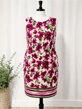 dressbarn Fuchsia Floral Sleeveless Sheath Dress with Green Accents